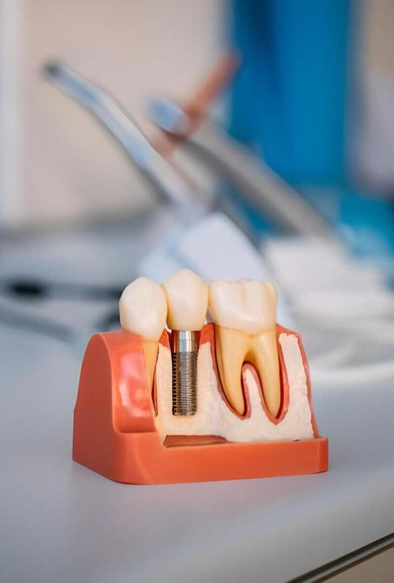 modelo implantes dentales sobre mesa clinica odontologia barrio quintana garantia dental barrio salamanca
